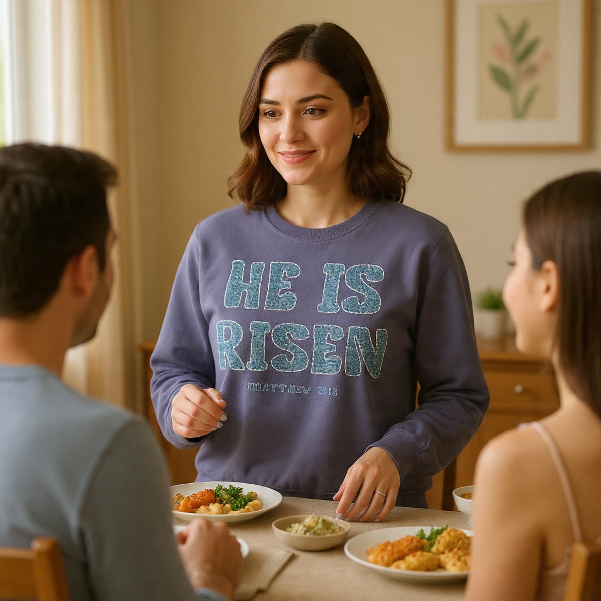 Comfort Colors - He Is Risen Sweatshirt — Christian Easter Pullover (Matthew 28:6)