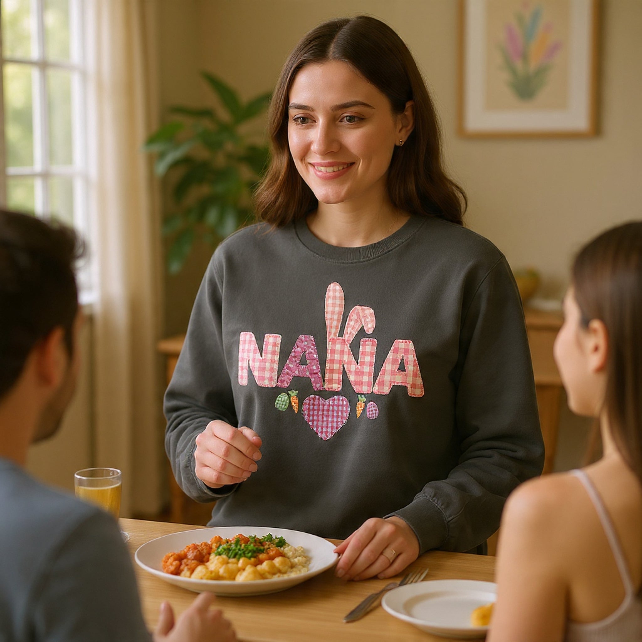 Nana Bunny Heart Sweatshirt — Cute Pink Easter Grandma (Nana) Pullover