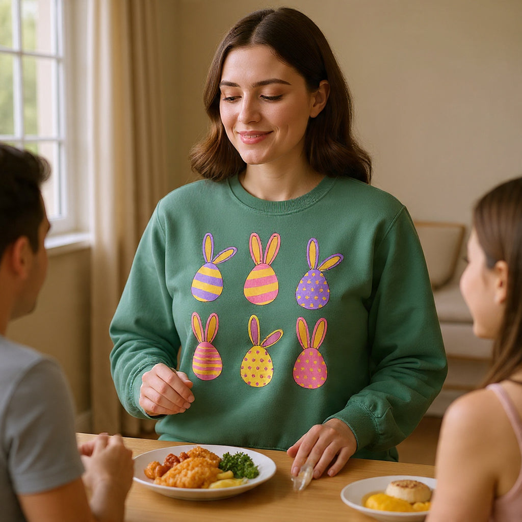 Easter Bunny Egg Sweatshirt — Pastel Bunny-Egg Graphic Pullover