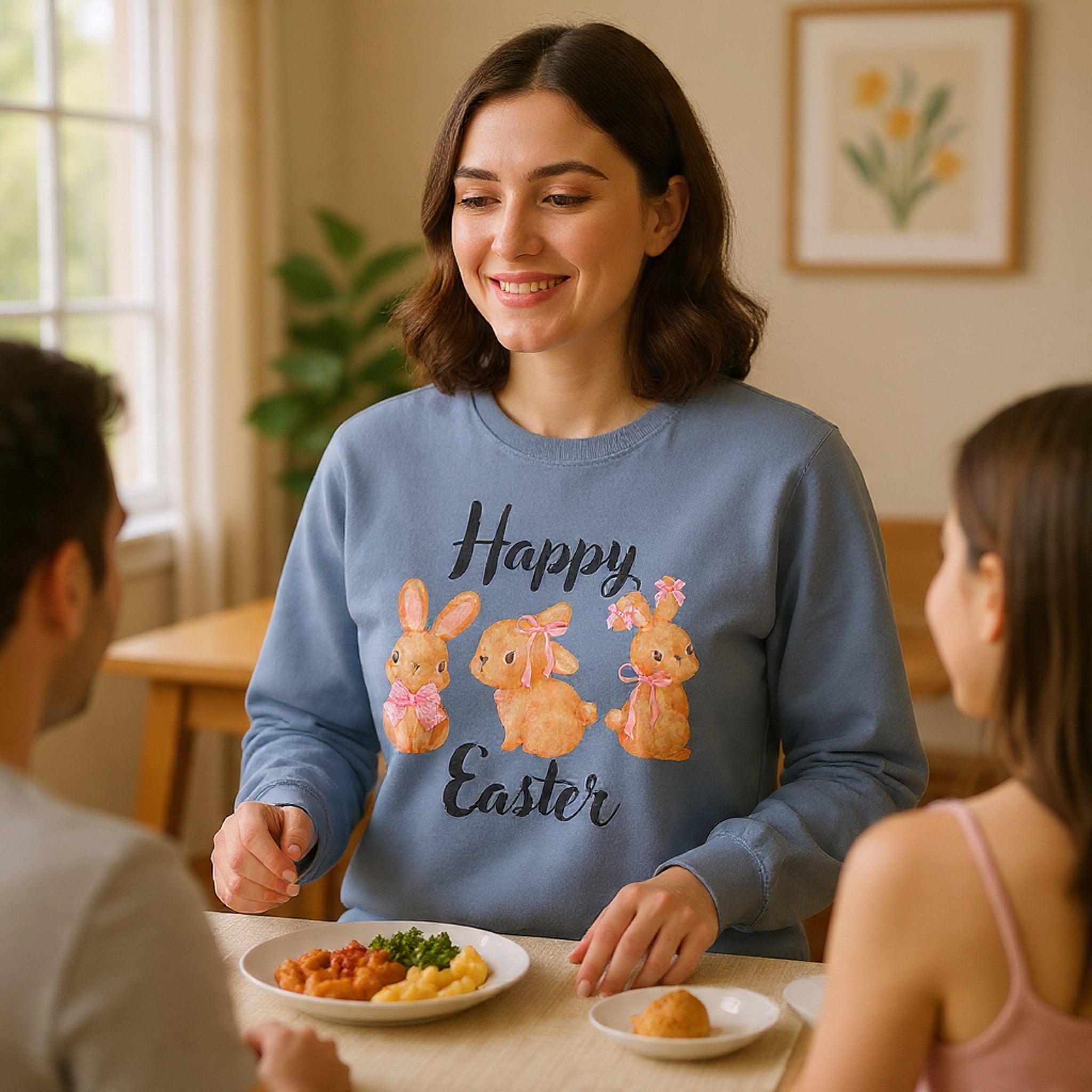 Comfort Colors - Easter Bunny Crewneck Sweatshirt – "Happy Easter" Pastel Bunny Design