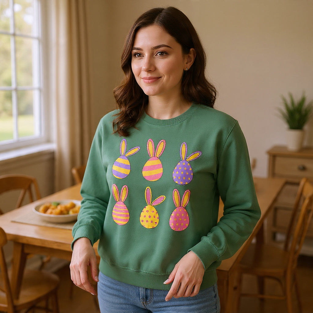 Easter Bunny Egg Sweatshirt — Pastel Bunny-Egg Graphic Pullover