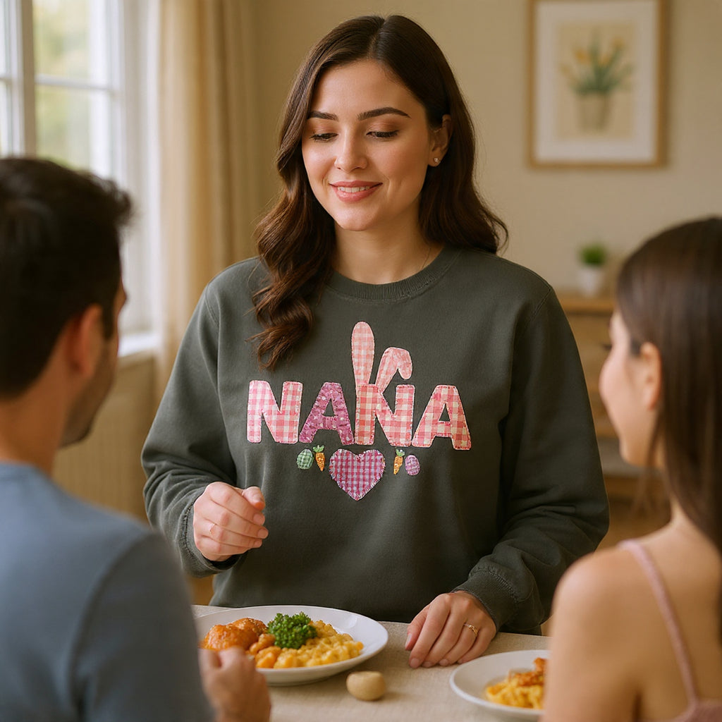 Nana Bunny Heart Sweatshirt — Cute Pink Easter Grandma (Nana) Pullover