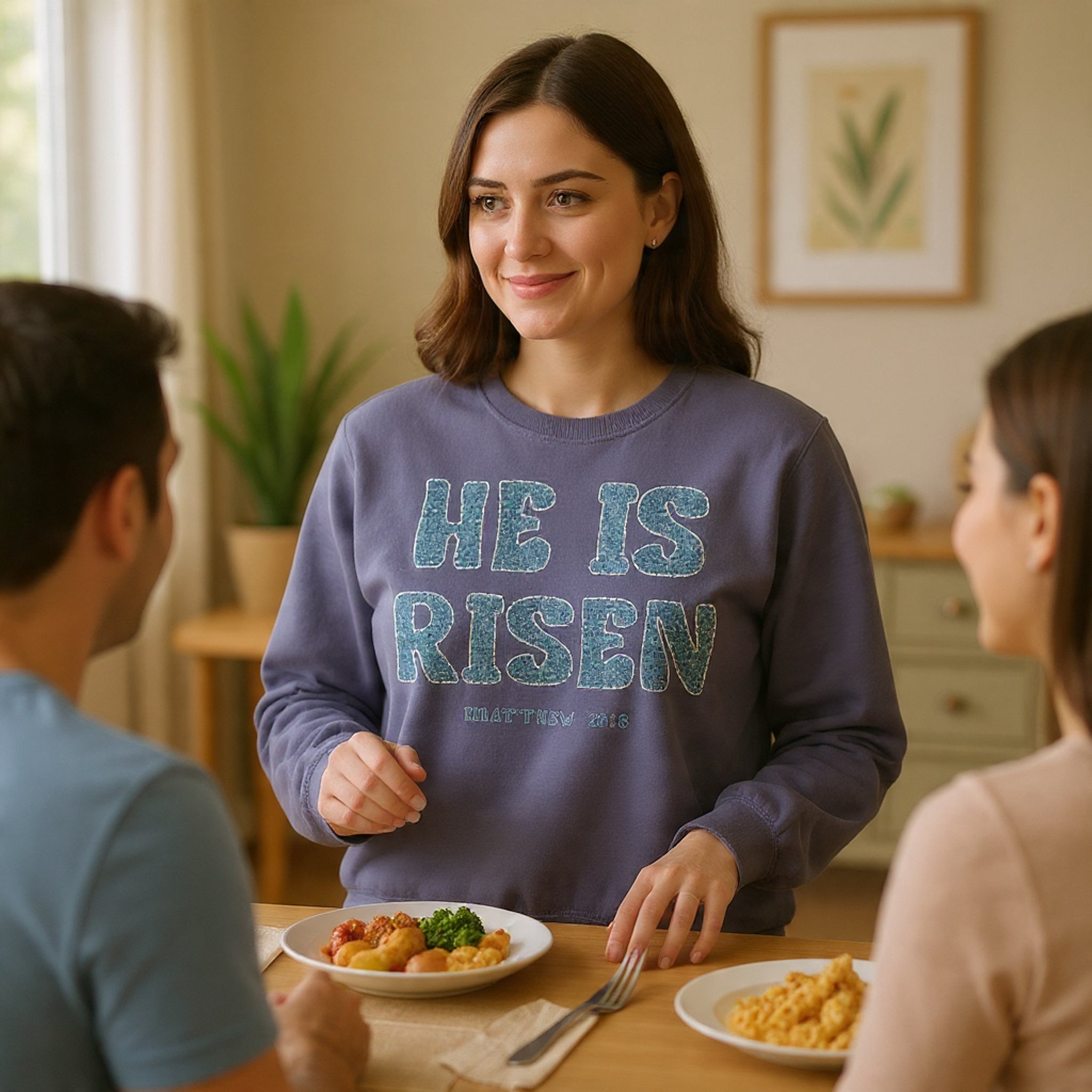 Comfort Colors - He Is Risen Sweatshirt — Christian Easter Pullover (Matthew 28:6)