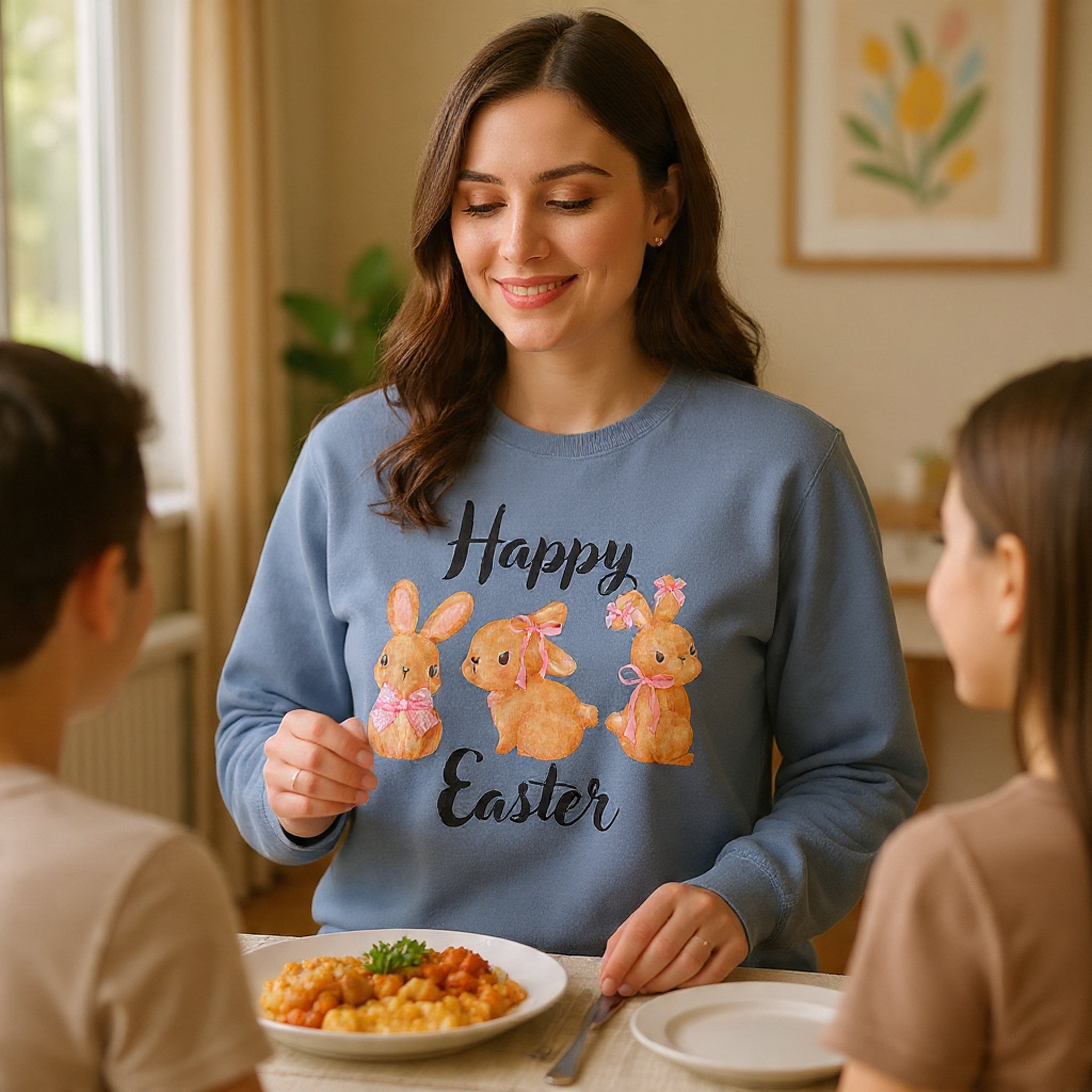 Comfort Colors - Easter Bunny Crewneck Sweatshirt – "Happy Easter" Pastel Bunny Design