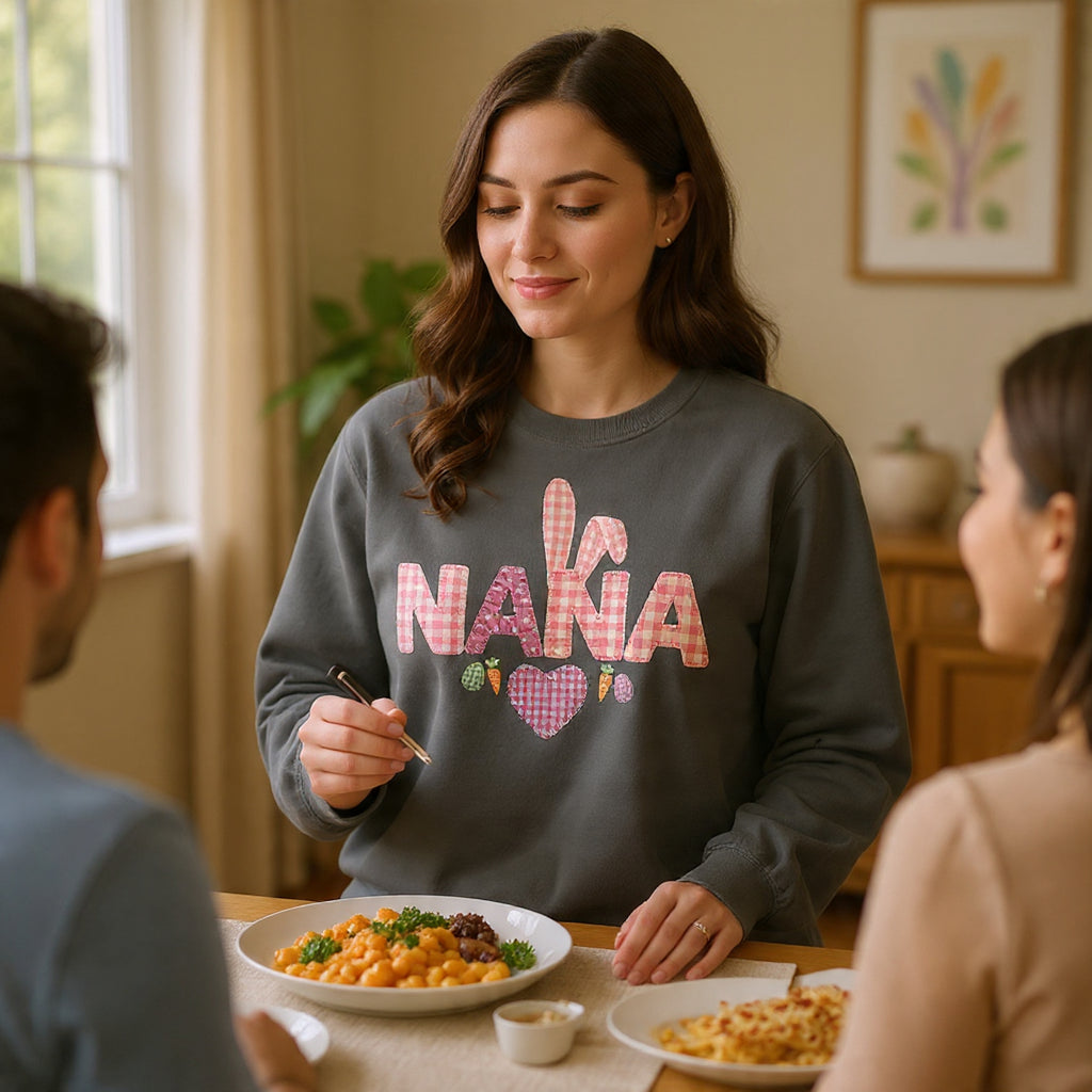 Nana Bunny Heart Sweatshirt — Cute Pink Easter Grandma (Nana) Pullover