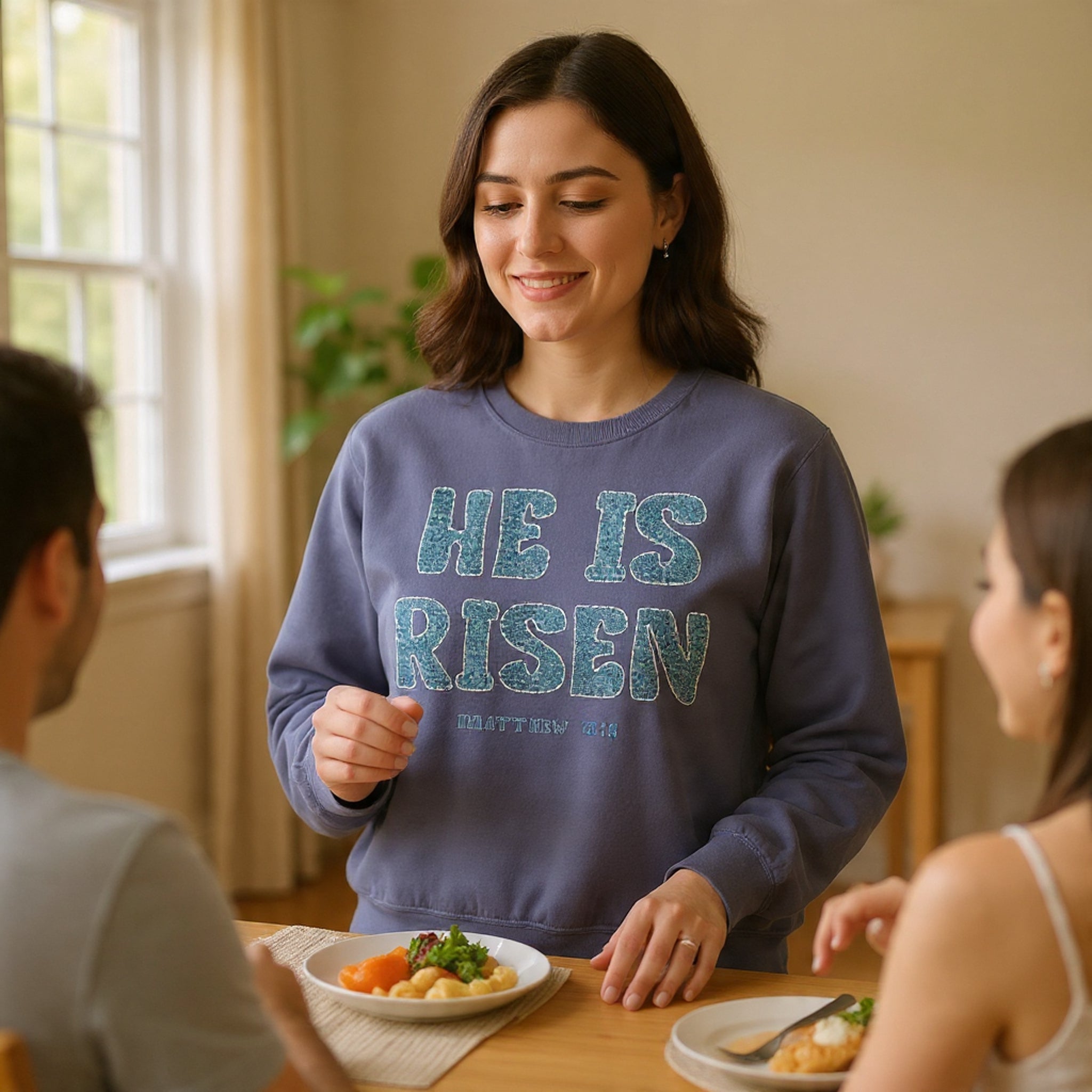 Comfort Colors - He Is Risen Sweatshirt — Christian Easter Pullover (Matthew 28:6)