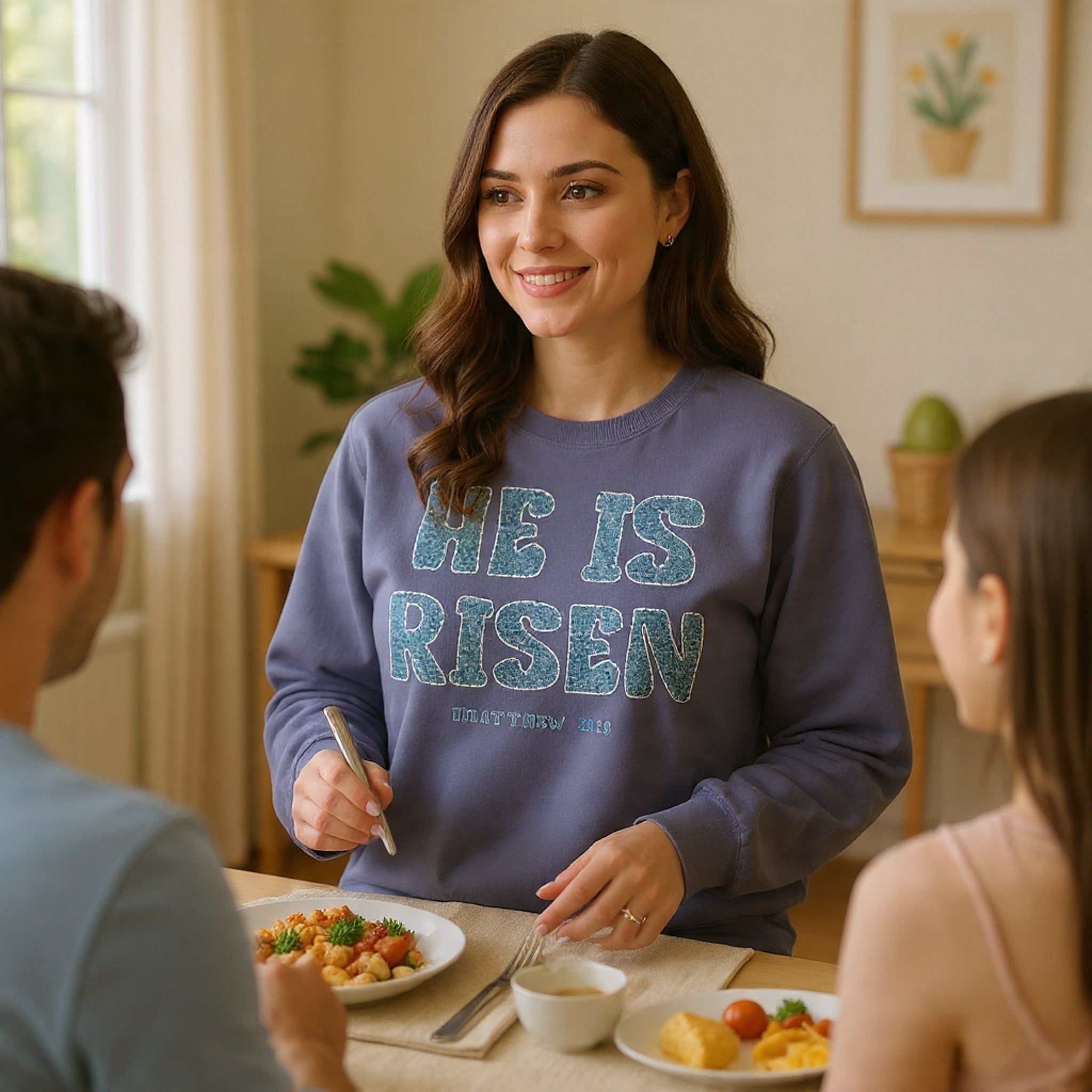 Comfort Colors - He Is Risen Sweatshirt — Christian Easter Pullover (Matthew 28:6)