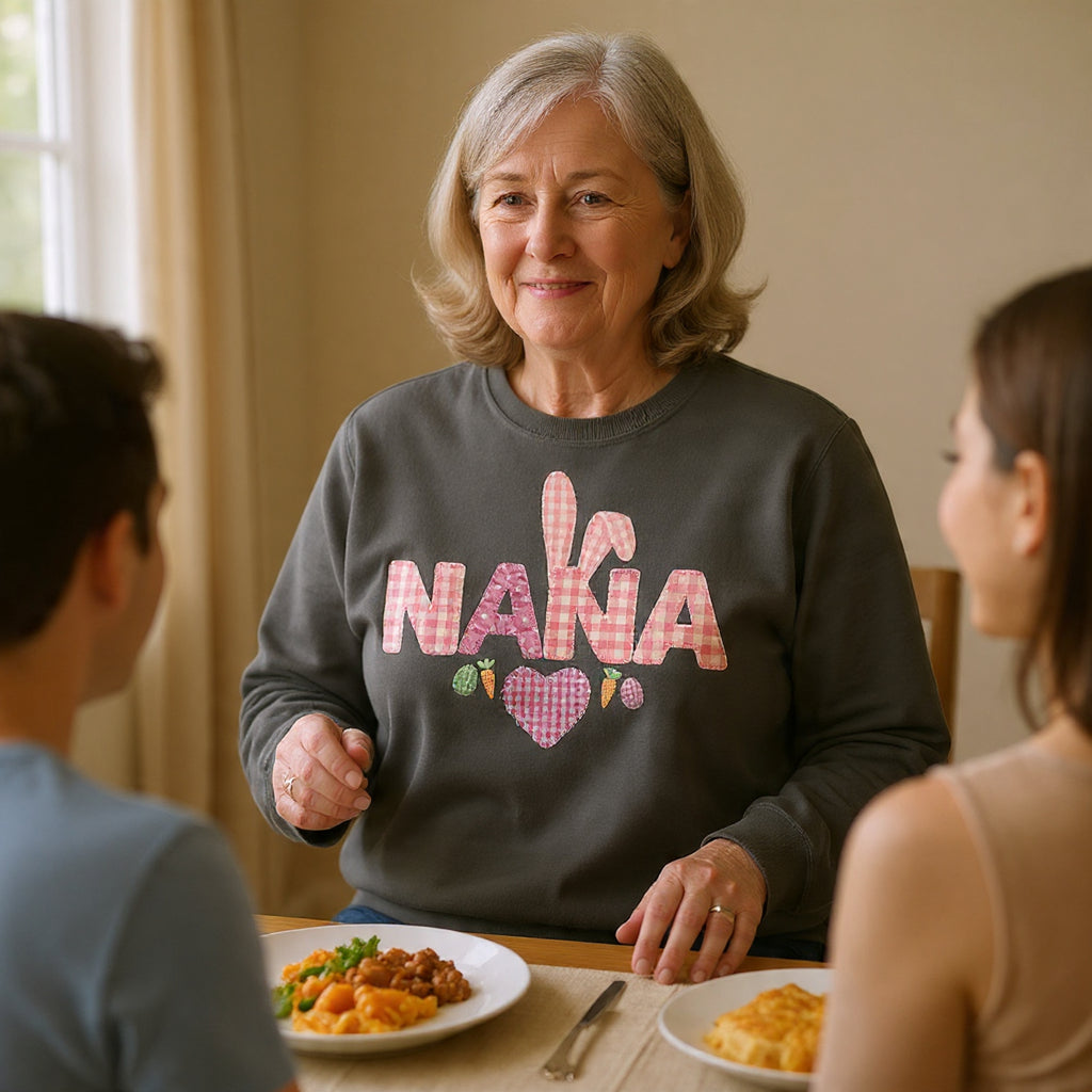 Nana Bunny Heart Sweatshirt — Cute Pink Easter Grandma (Nana) Pullover