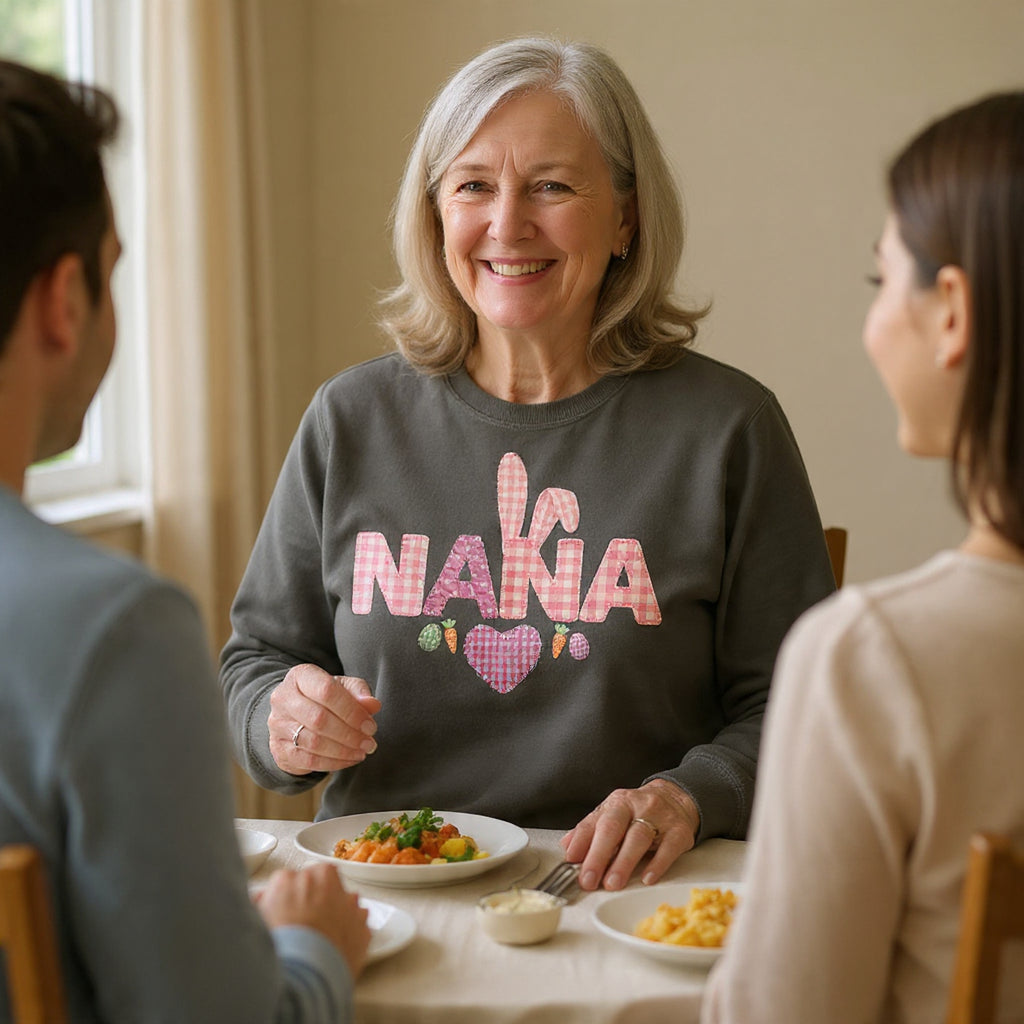 Nana Bunny Heart Sweatshirt — Cute Pink Easter Grandma (Nana) Pullover