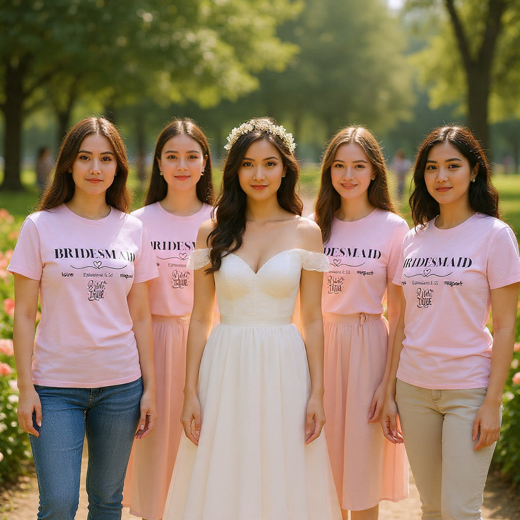 Bridesmaid T-Shirt — Elegant Script Bridal Party Tee (‘Bridesmaid’ with Heart) - Christian