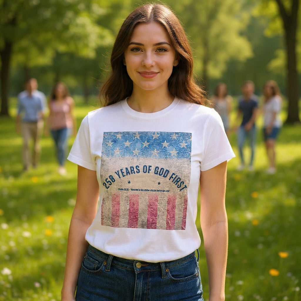 God First 250 Years Vintage American Flag  and Patriotic T-Shirt