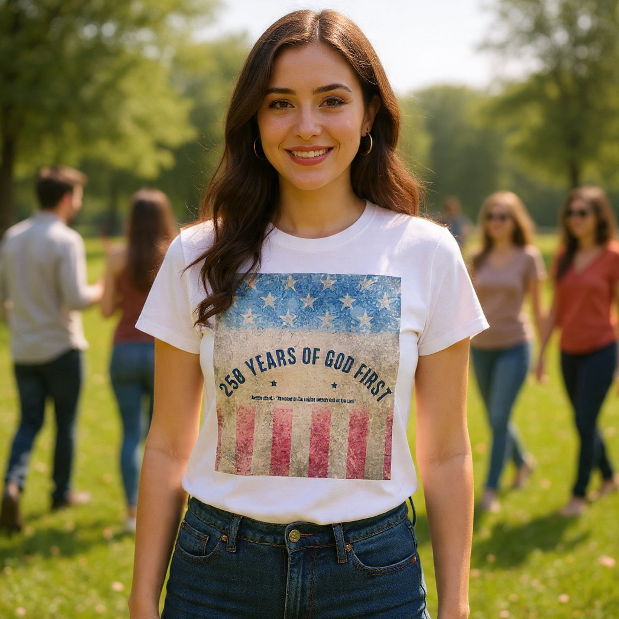 God First 250 Years Vintage American Flag  and Patriotic T-Shirt