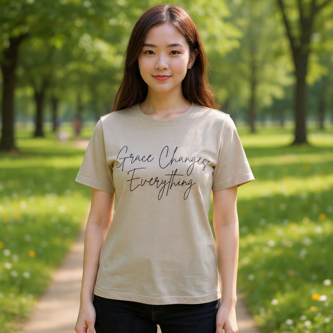 Grace Changes Everything tee | with Faith cross vertical back design