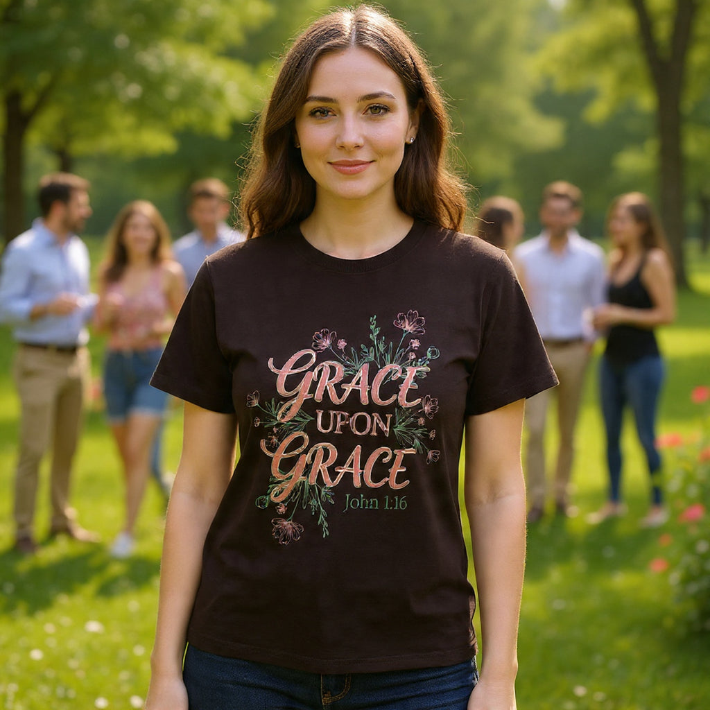 Grace Upon Grace Tee — John 1:16 Floral Christian T-Shirt