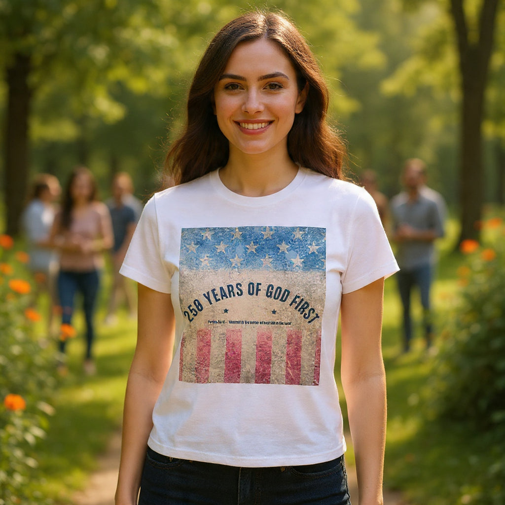 God First 250 Years Vintage American Flag  and Patriotic T-Shirt