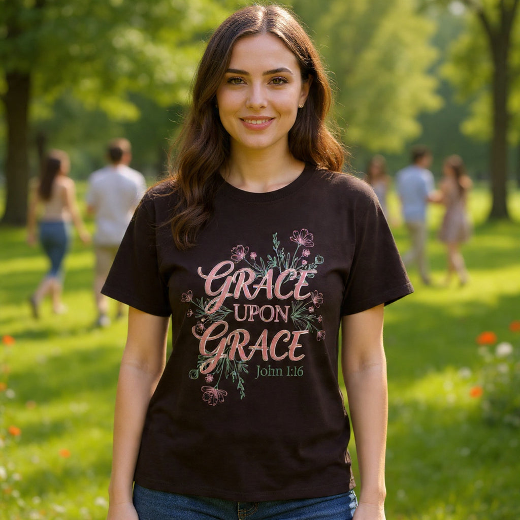 Grace Upon Grace Tee — John 1:16 Floral Christian T-Shirt