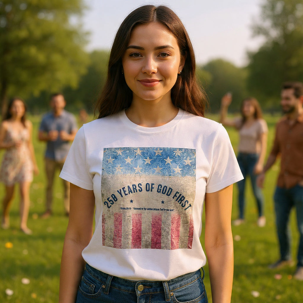 God First 250 Years Vintage American Flag  and Patriotic T-Shirt