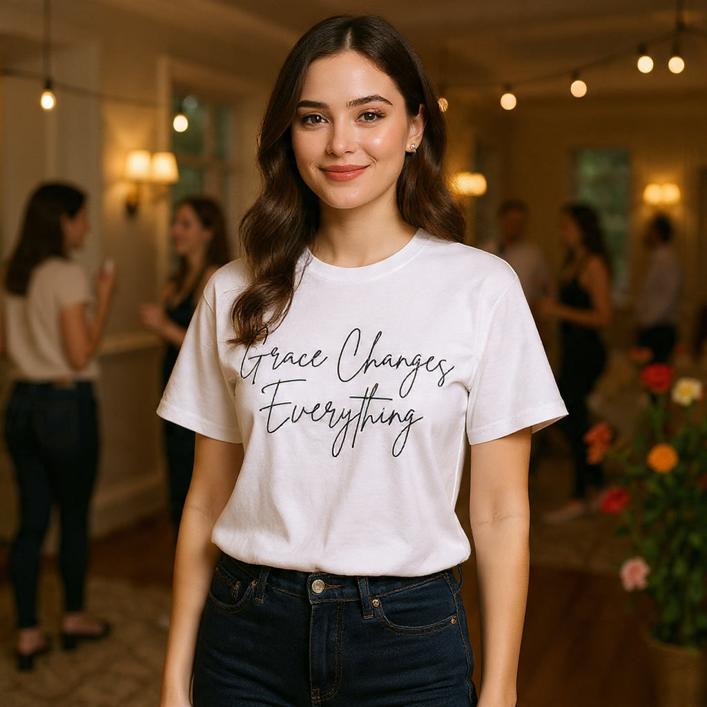 Grace Changes Everything tee | with Faith cross vertical back design