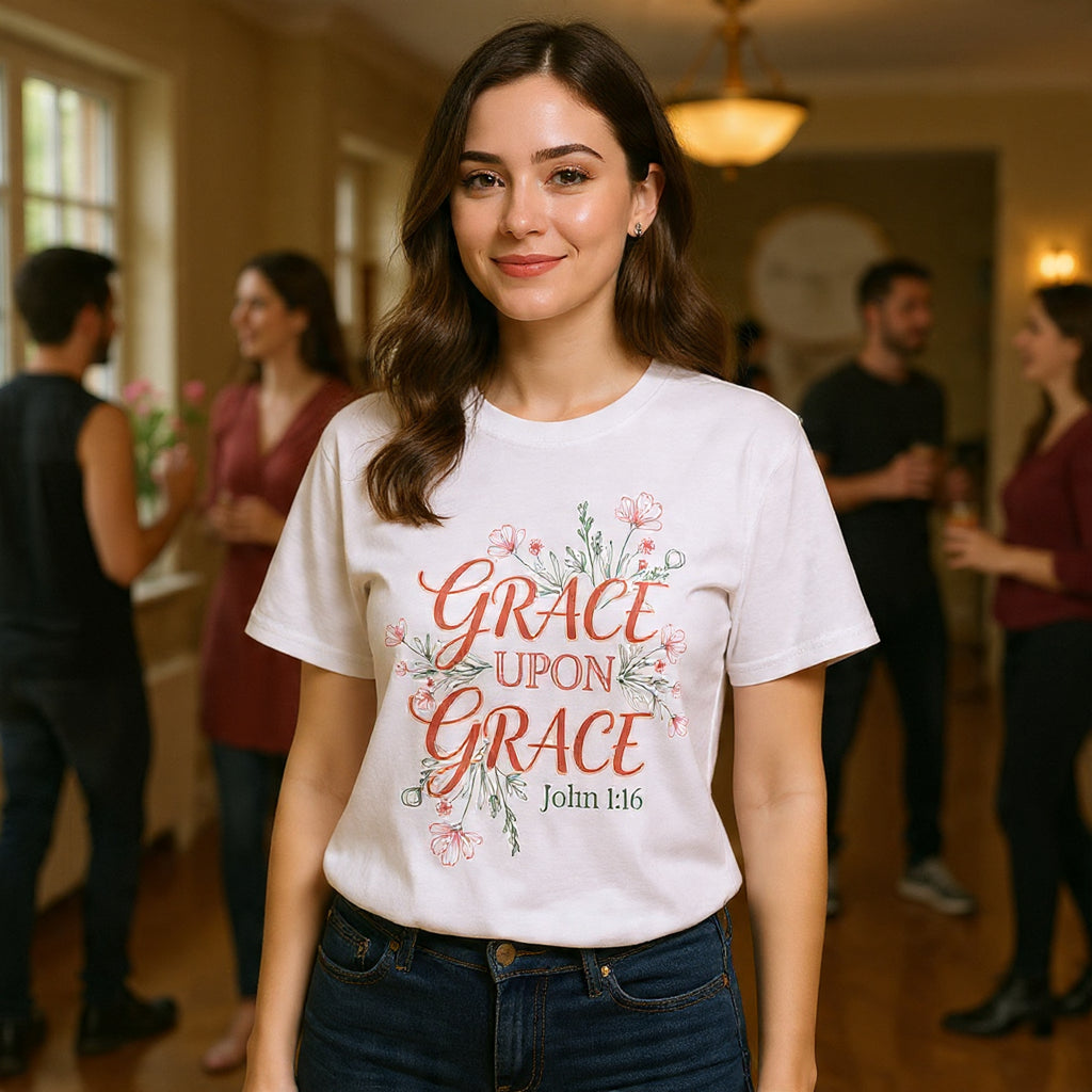 Grace Upon Grace Tee — John 1:16 Floral Christian T-Shirt