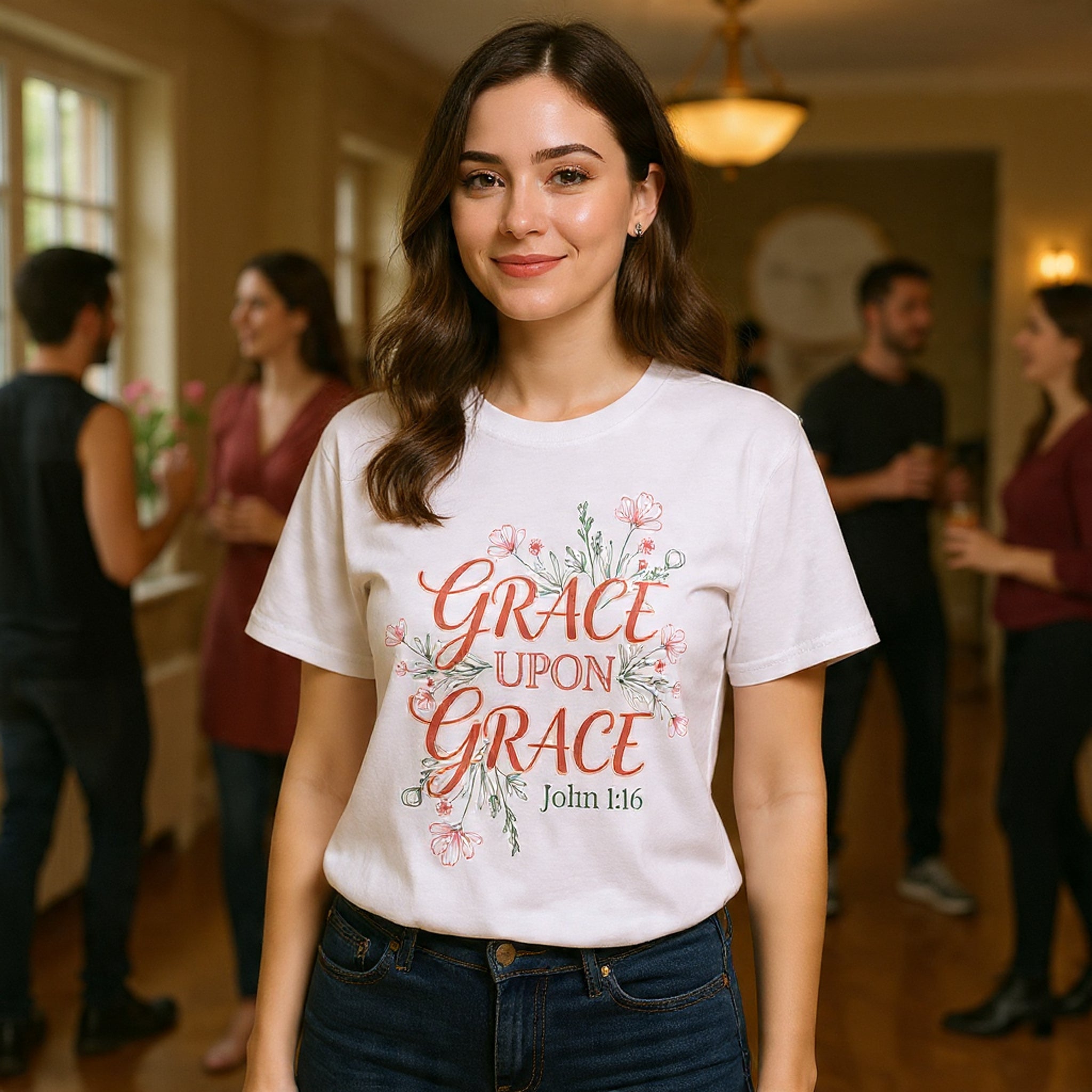 Grace Upon Grace Tee — John 1:16 Floral Christian T-Shirt