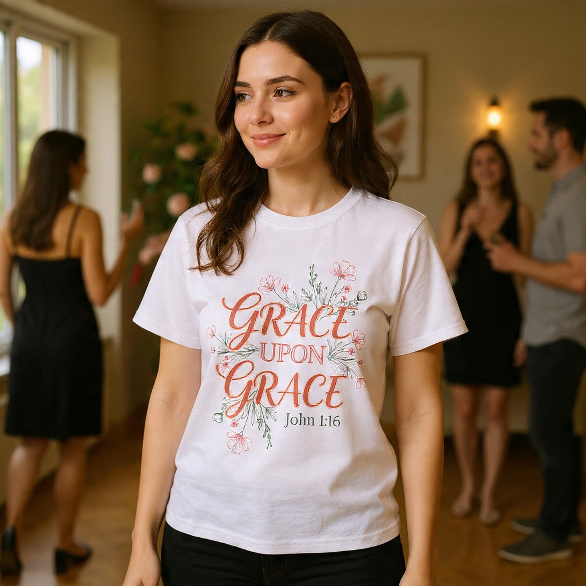 Grace Upon Grace Tee — John 1:16 Floral Christian T-Shirt