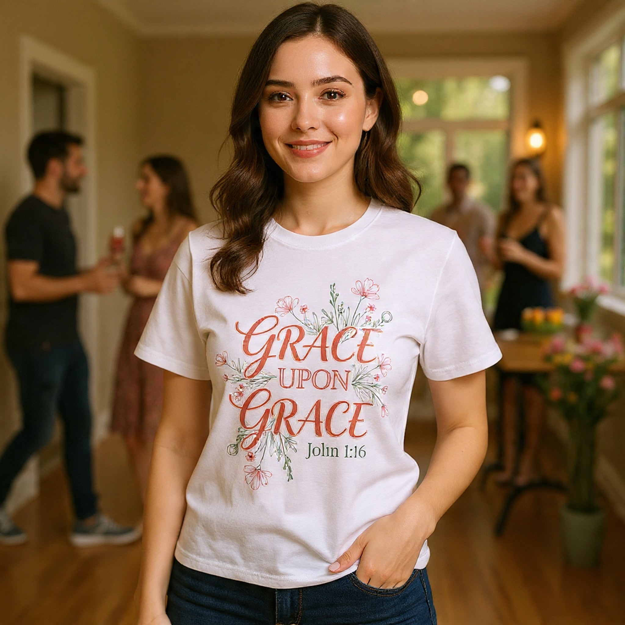 Grace Upon Grace Tee — John 1:16 Floral Christian T-Shirt