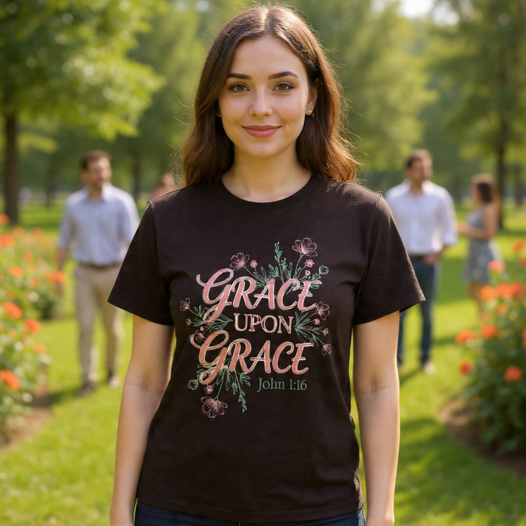 Grace Upon Grace Tee — John 1:16 Floral Christian T-Shirt
