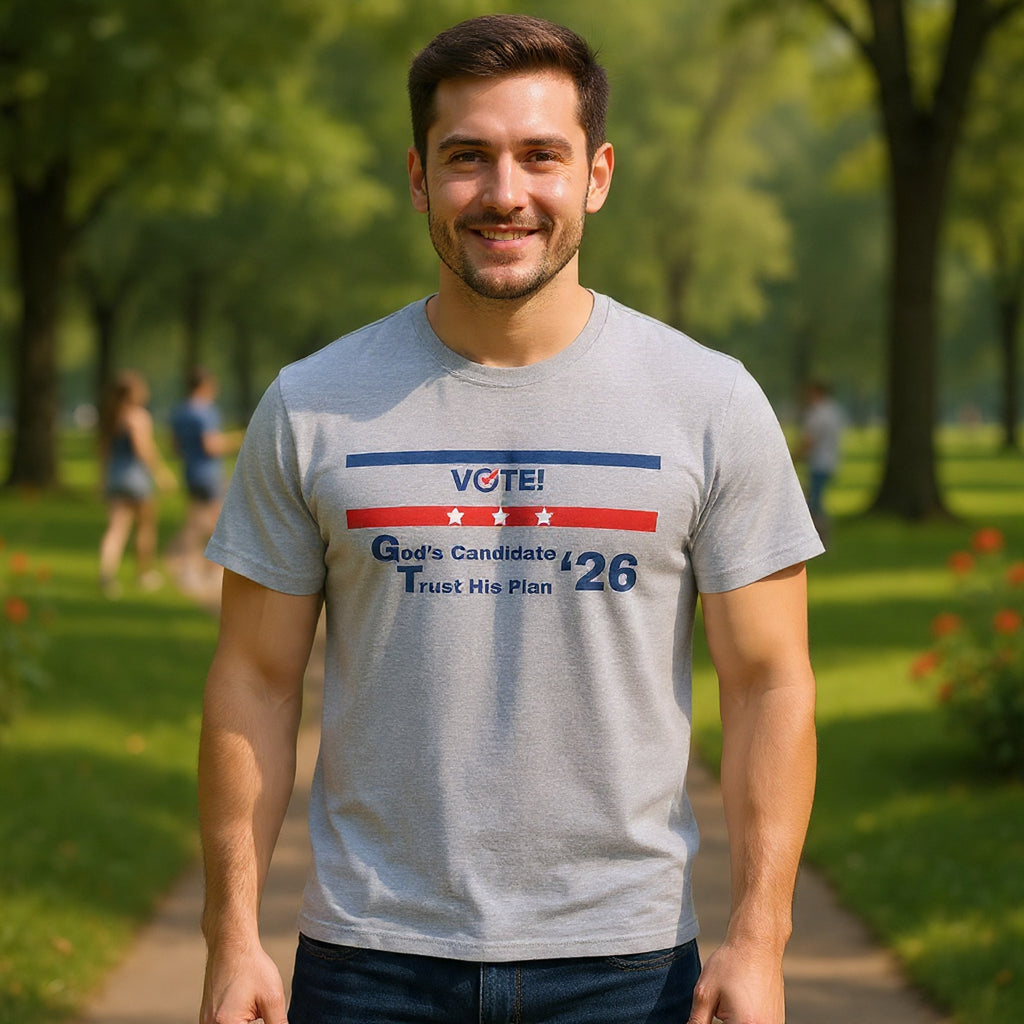 Political Vote '26 T‑Shirt — "God's Candidate Trust His Plan" Patriotic Tee