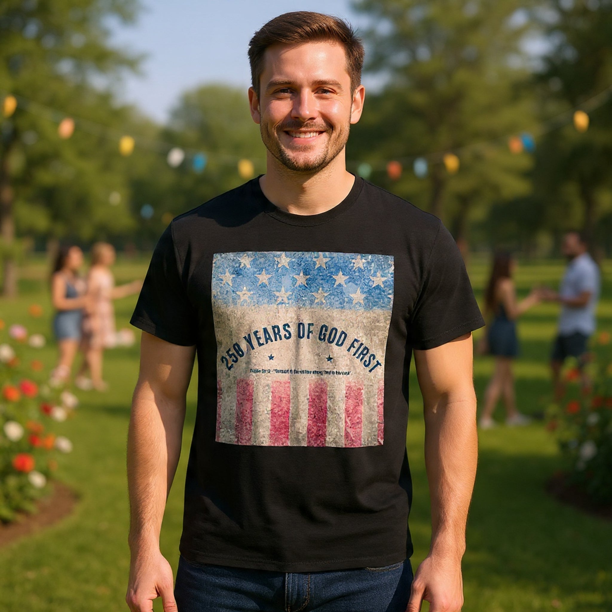 God First 250 Years Vintage American Flag  and Patriotic T-Shirt