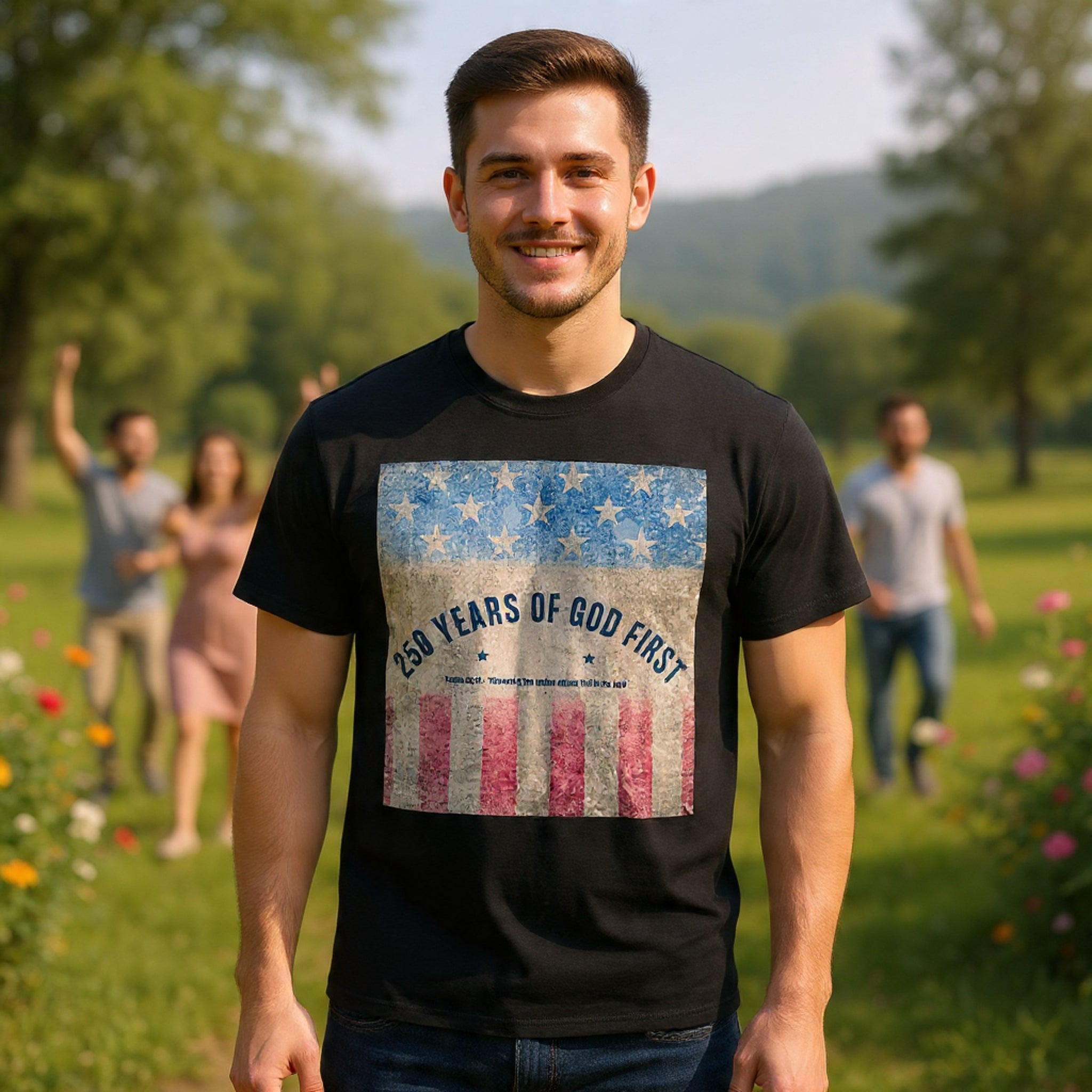 God First 250 Years Vintage American Flag  and Patriotic T-Shirt