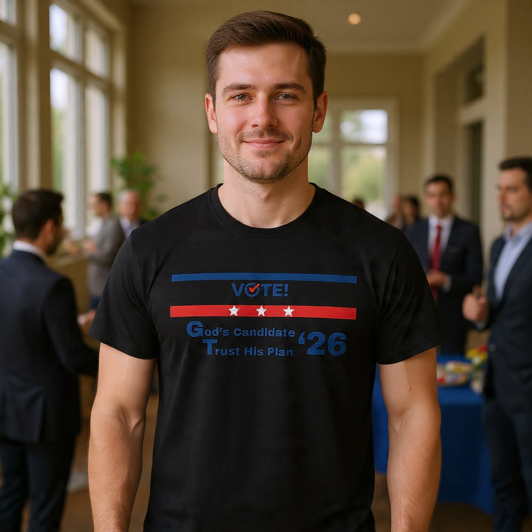 Political Vote '26 T‑Shirt — "God's Candidate Trust His Plan" Patriotic Tee