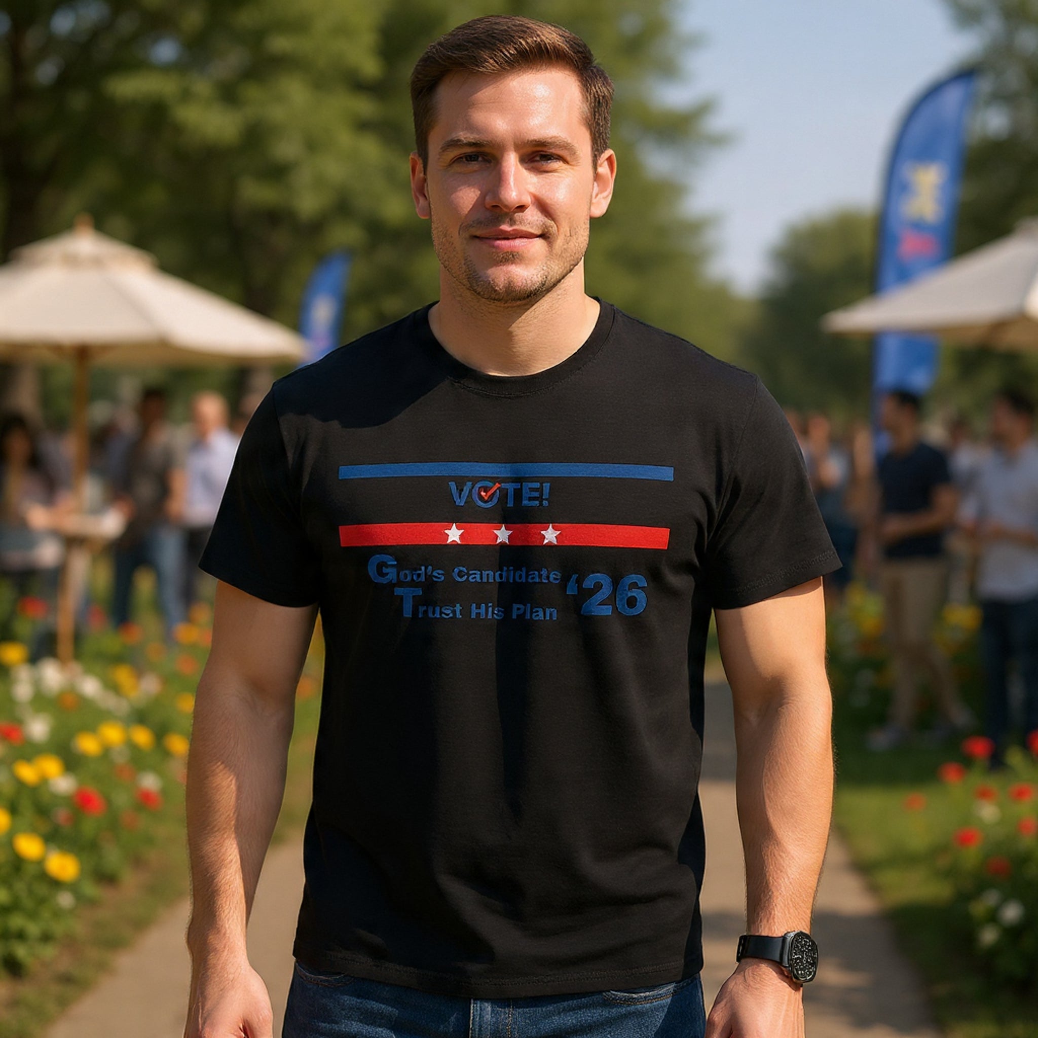 Political Vote '26 T‑Shirt — "God's Candidate Trust His Plan" Patriotic Tee
