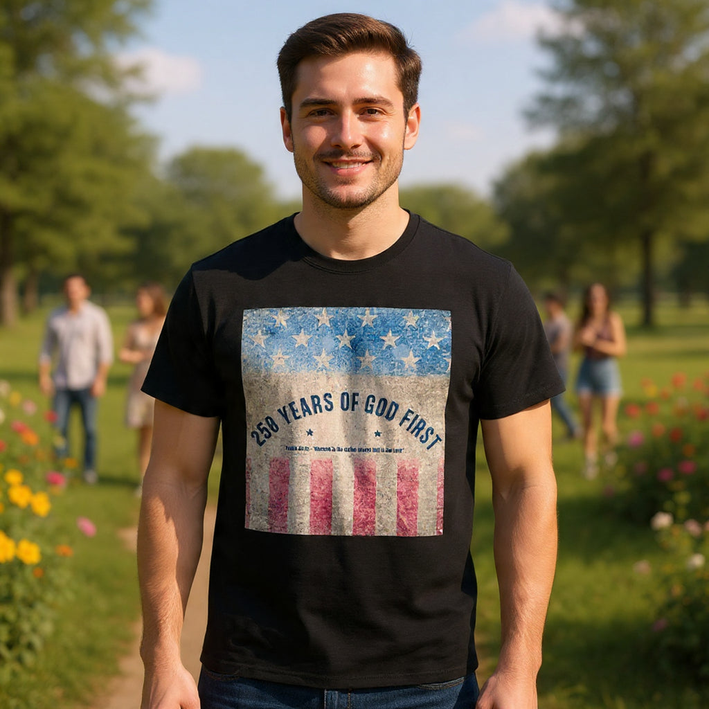 God First 250 Years Vintage American Flag  and Patriotic T-Shirt