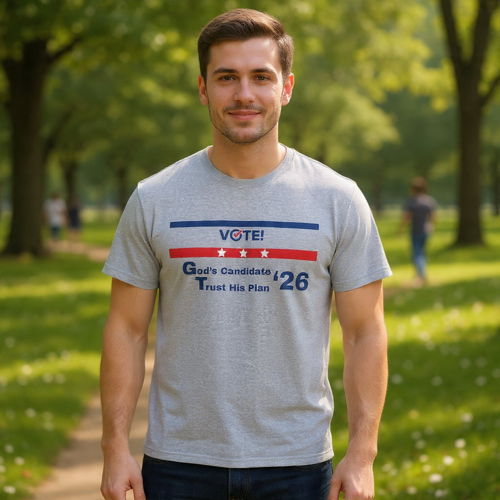 Political Vote '26 T‑Shirt — "God's Candidate Trust His Plan" Patriotic Tee