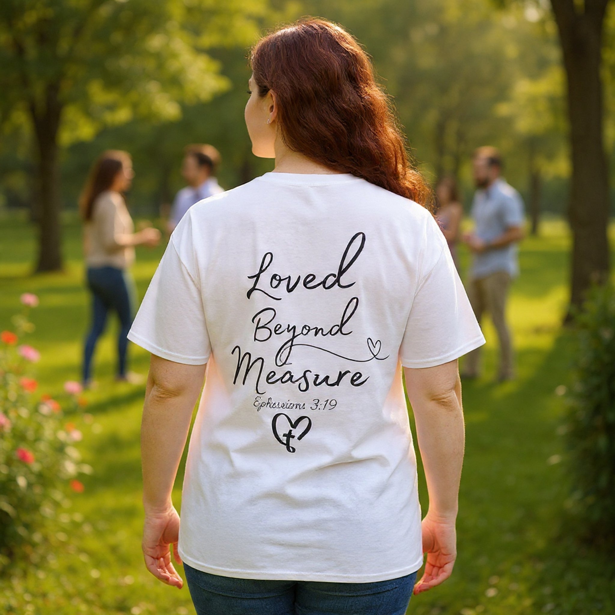Loved Beyond Measure Tee — Christian Faith Heart Cross T-Shirt (Ephesians 3:18)