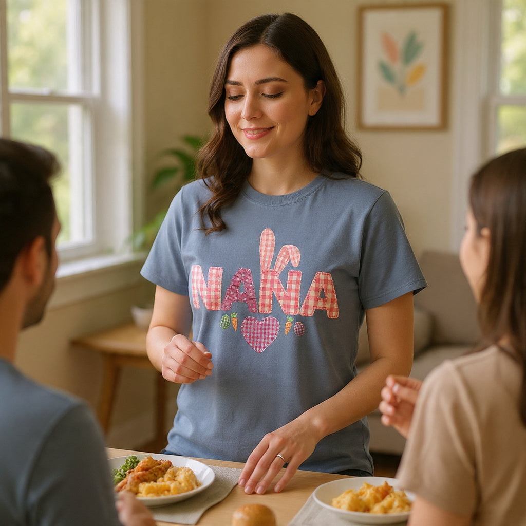 Nana Pink Gingham Heart Easter T-Shirt Comfort Colors