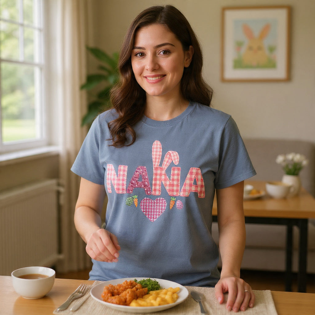 Nana Pink Gingham Heart Easter T-Shirt Comfort Colors