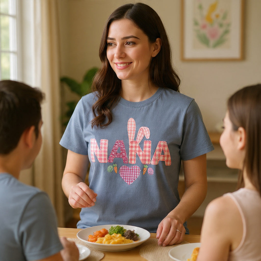 Nana Pink Gingham Heart Easter T-Shirt Comfort Colors