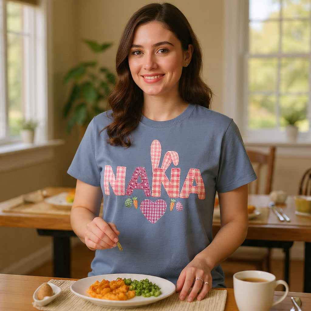 Nana Pink Gingham Heart Easter T-Shirt Comfort Colors