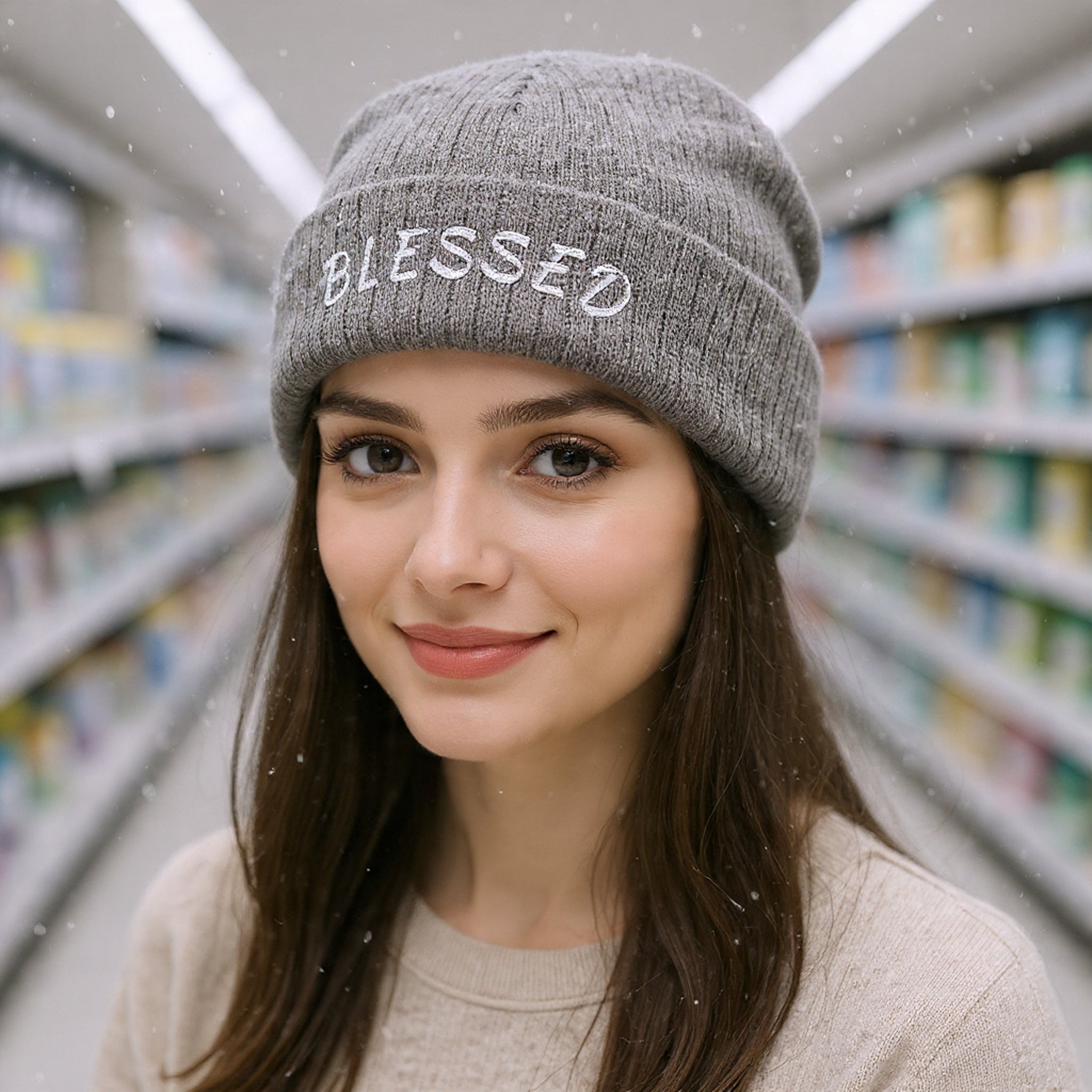 Blessed Embroidered Beanie — Ribbed Knit Winter Hat