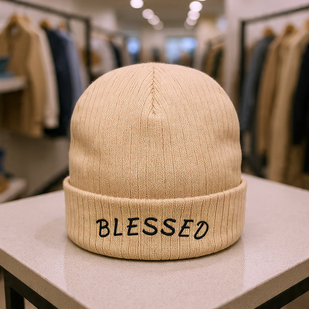 Blessed Embroidered Beanie | Ribbed Knit Cuffed Hat