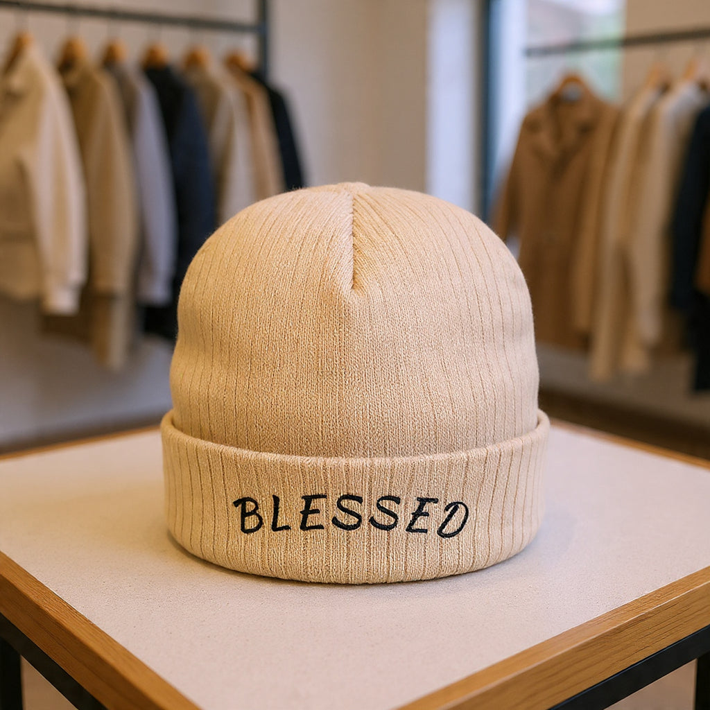 Blessed Embroidered Beanie | Ribbed Knit Cuffed Hat