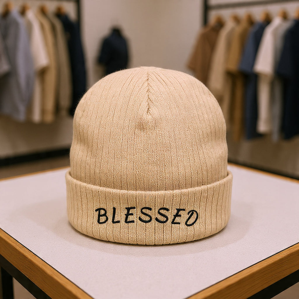 Blessed Embroidered Beanie | Ribbed Knit Cuffed Hat
