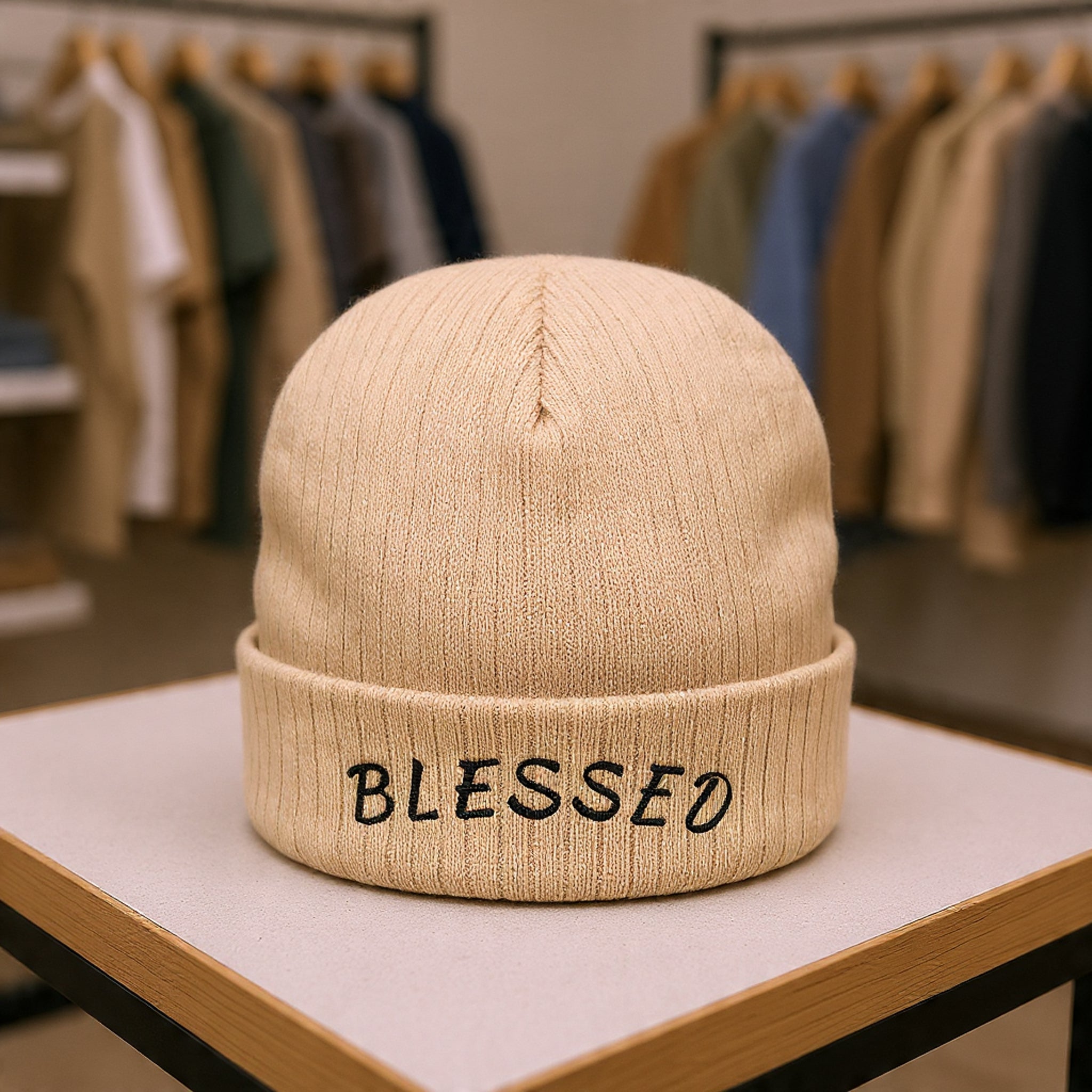 Blessed Embroidered Beanie | Ribbed Knit Cuffed Hat