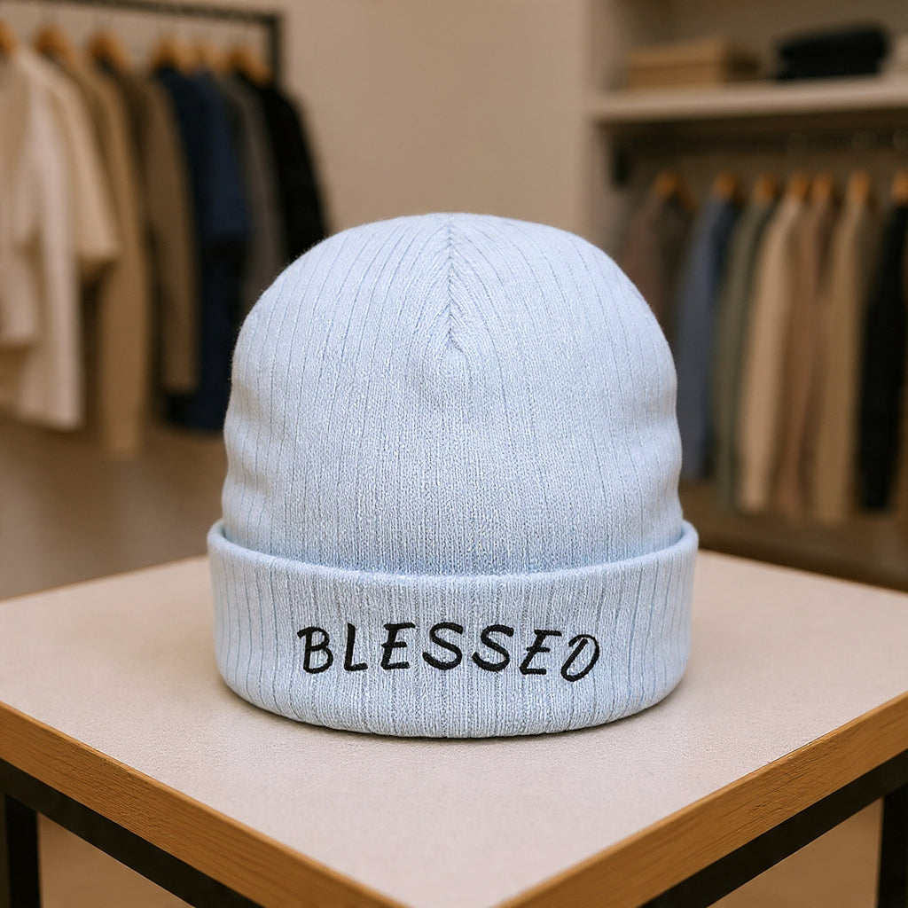 Blessed Embroidered Beanie | Ribbed Knit Cuffed Hat