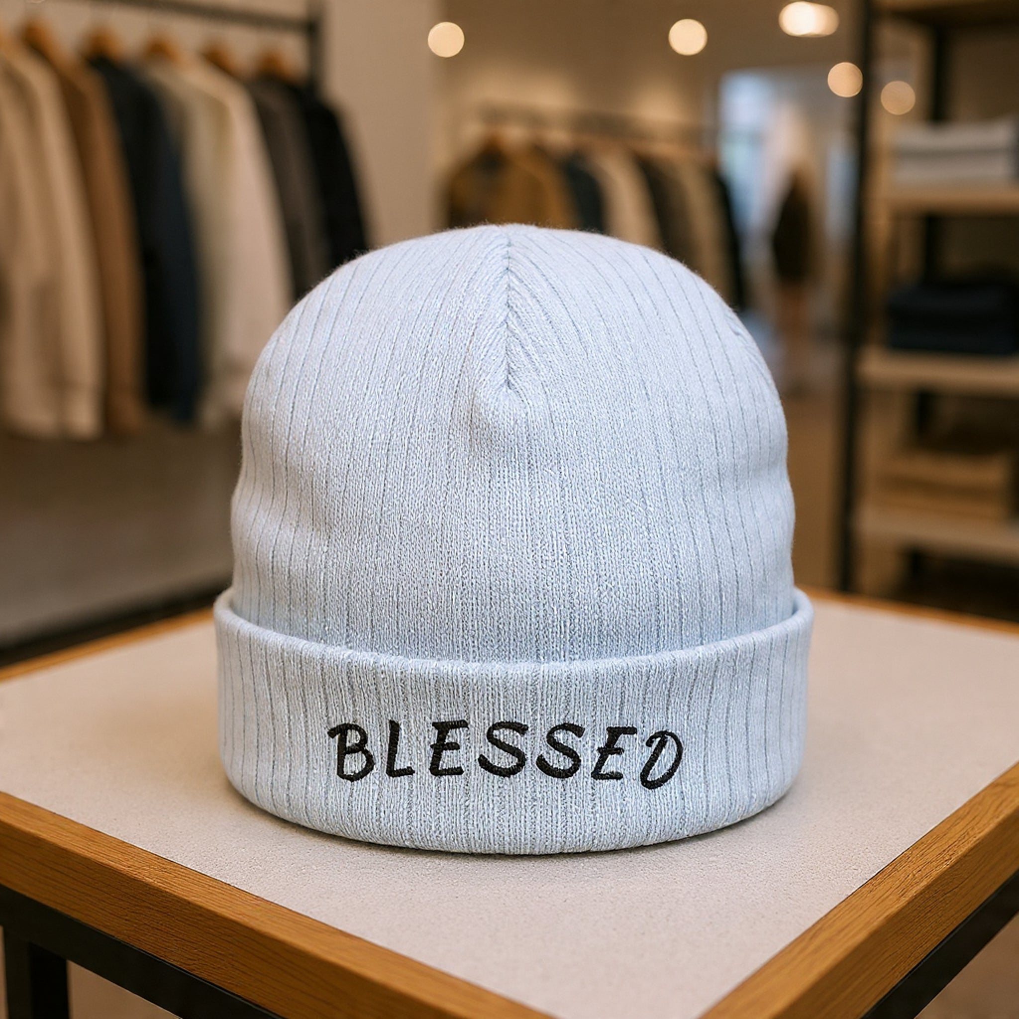 Blessed Embroidered Beanie | Ribbed Knit Cuffed Hat