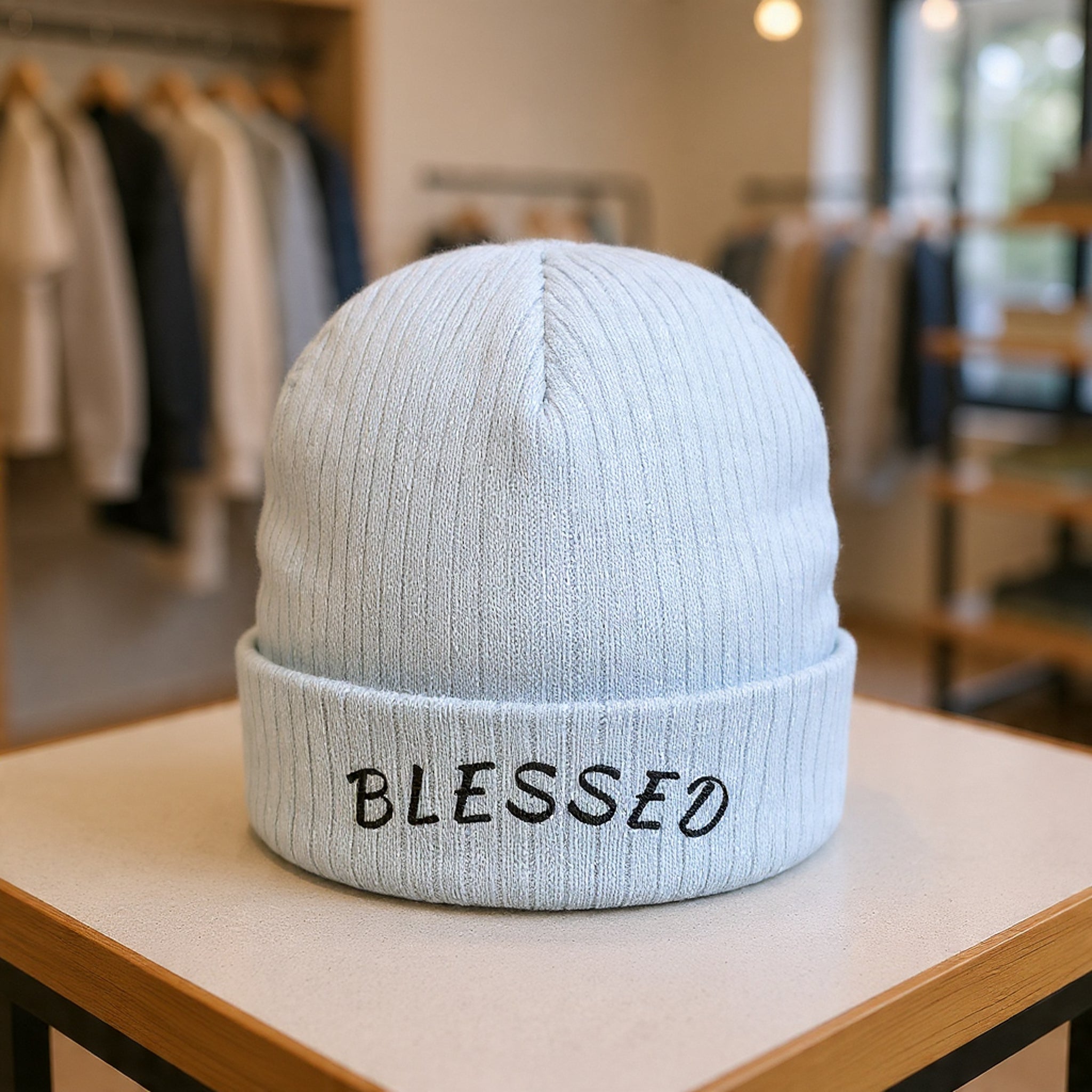 Blessed Embroidered Beanie | Ribbed Knit Cuffed Hat