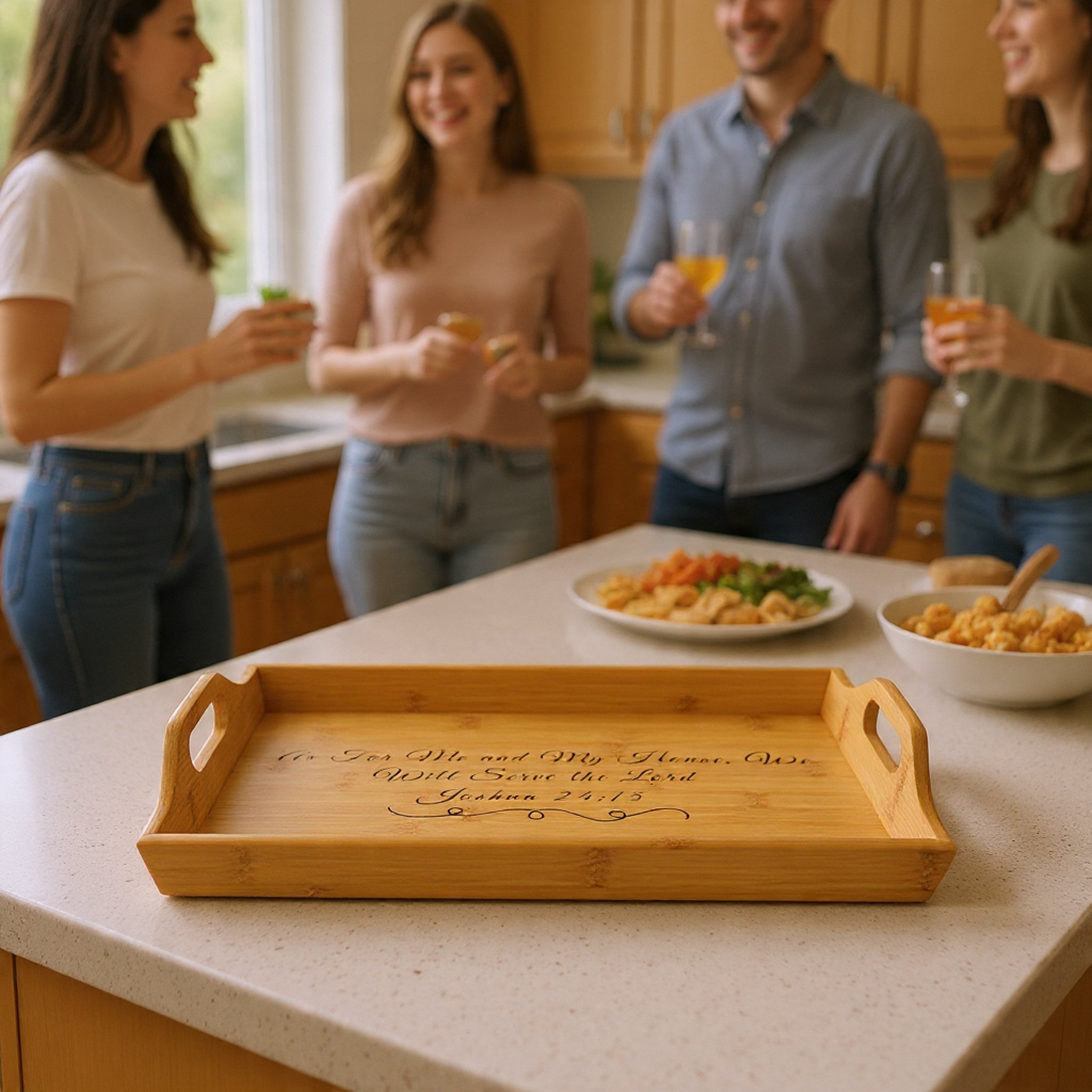 Scripted Bible Verse Serving Tray | Bamboo Engraved Breakfast Tray Joshua 24:15