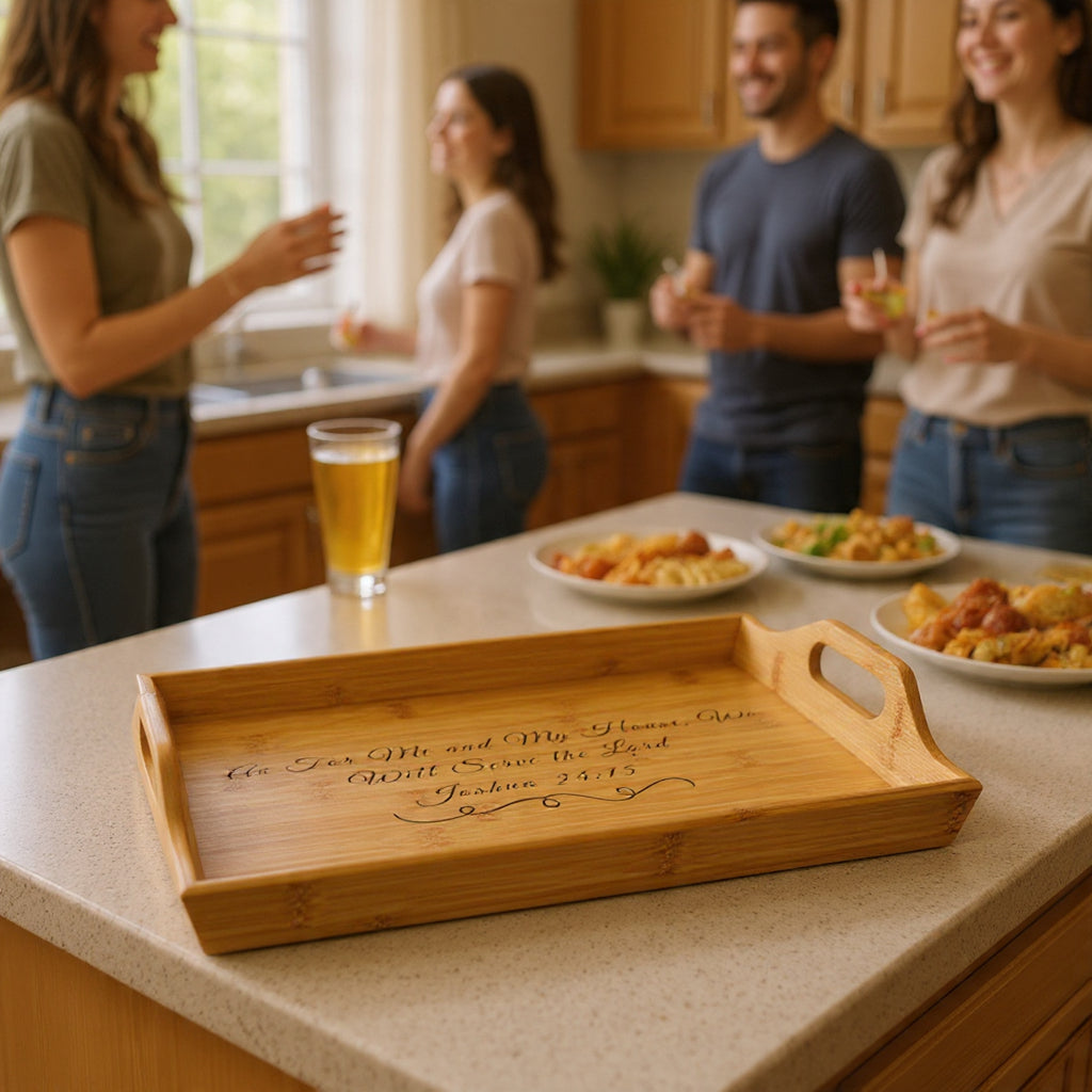 Scripted Bible Verse Serving Tray | Bamboo Engraved Breakfast Tray Joshua 24:15