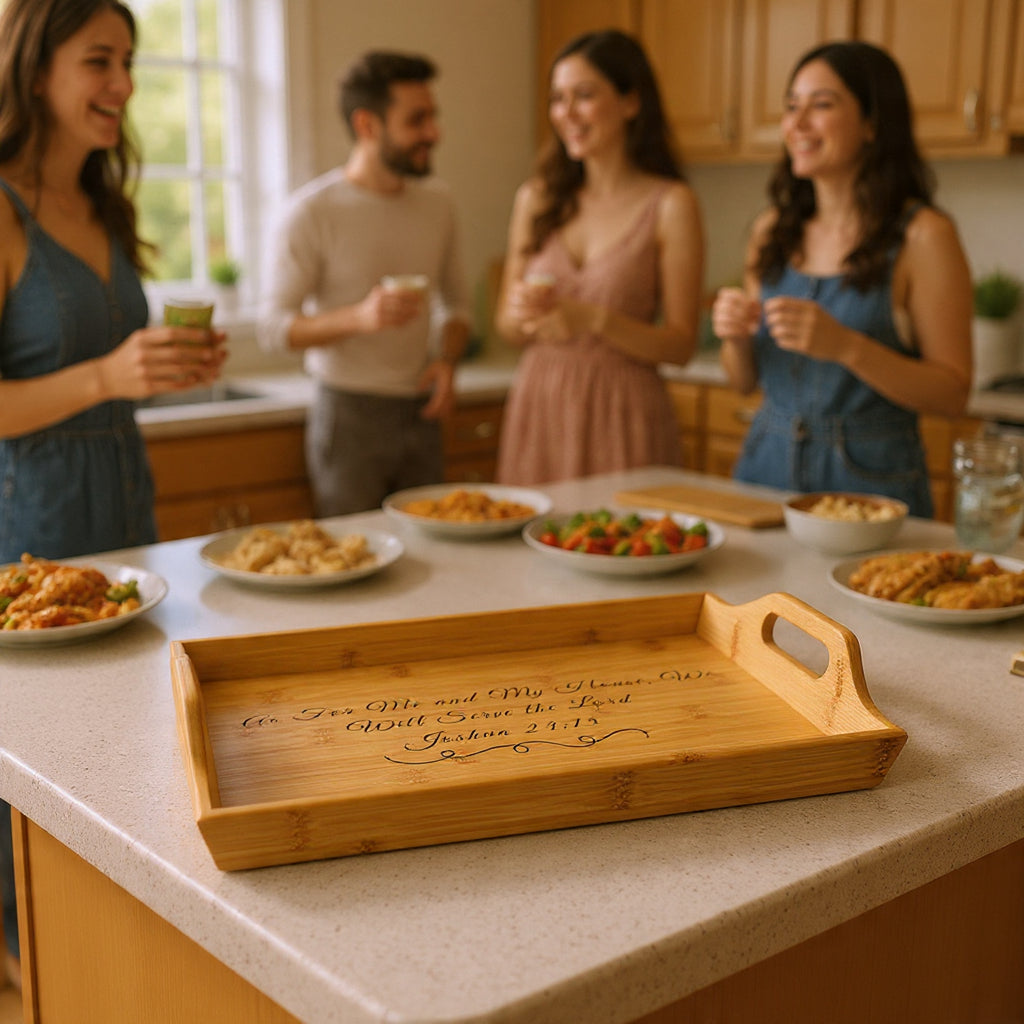 Scripted Bible Verse Serving Tray | Bamboo Engraved Breakfast Tray Joshua 24:15
